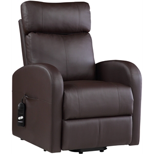 acme ricardo faux leather upholstered recliner with power lift in brown