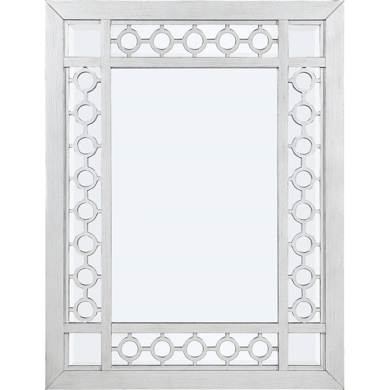 ACME Varian Rectangular Wooden Frame Mirror in Mirrored and Antique Platinum