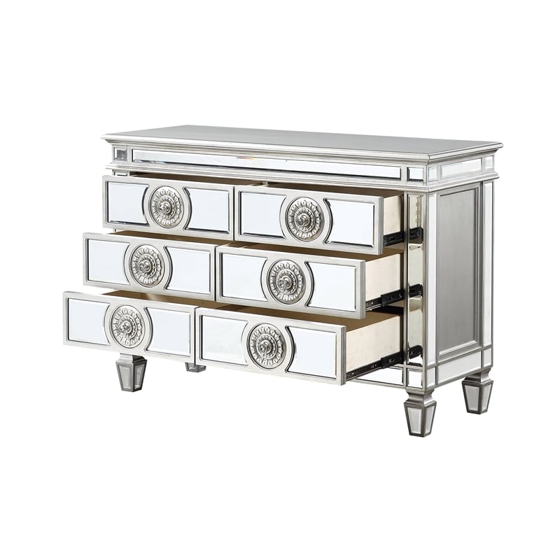 ACME Varian 6-Drawer Wooden Server in Mirrored and Antique Platinum