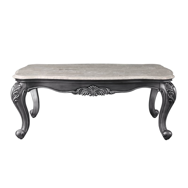 ACME Ariadne Rectangular Marble Top Wooden Coffee Table in Platinum Gray