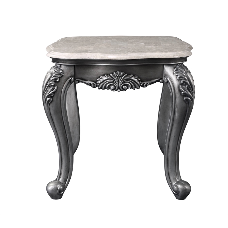 ACME Ariadne Rectangular Marble Top Wooden End Table in Gray Platinum