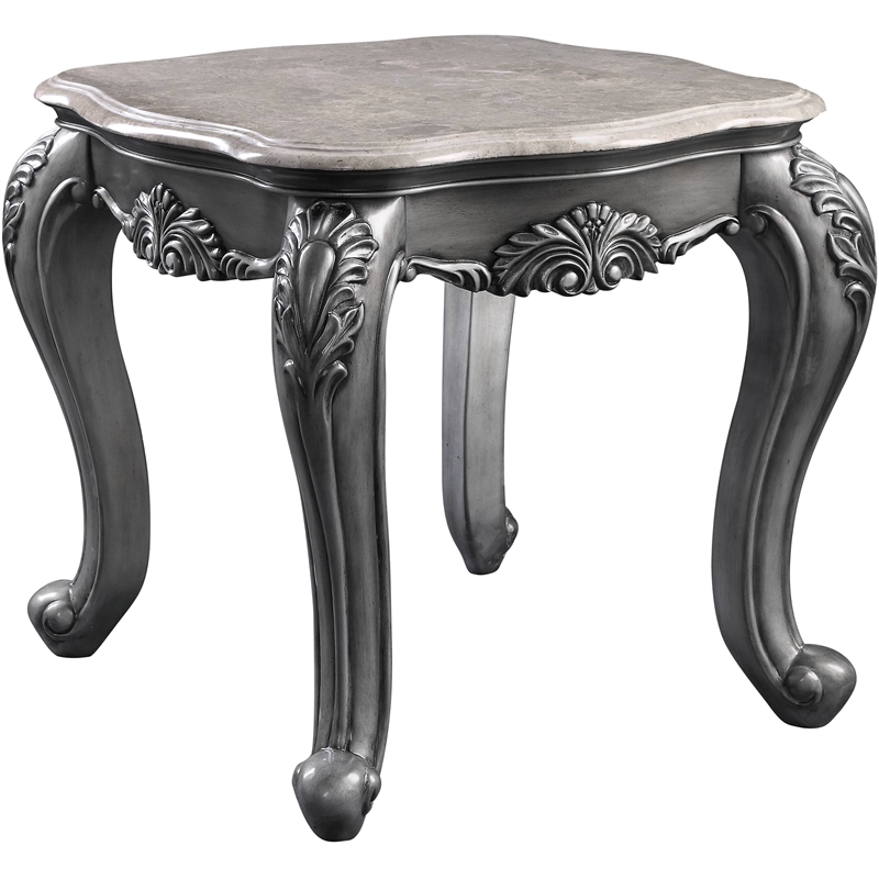 ACME Ariadne Rectangular Marble Top Wooden End Table in Gray Platinum