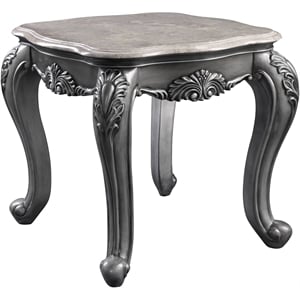 ACME Ariadne Rectangular Marble Top Wooden End Table in Gray Platinum
