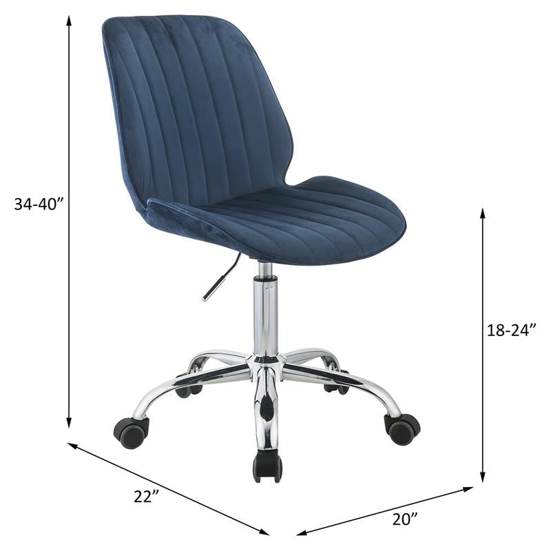 ACME Muata Tufted Velvet Armless Office Chair in Twilight Blue and Chrome