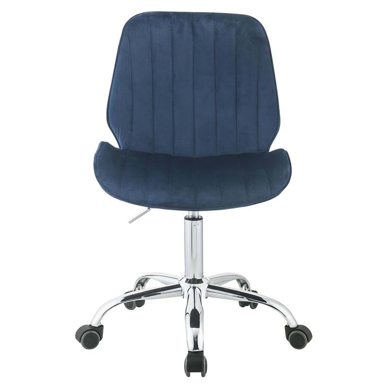 ACME Muata Tufted Velvet Armless Office Chair in Twilight Blue and Chrome