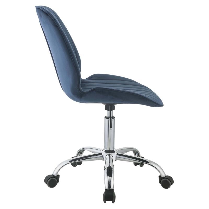 ACME Muata Tufted Velvet Armless Office Chair in Twilight Blue and Chrome