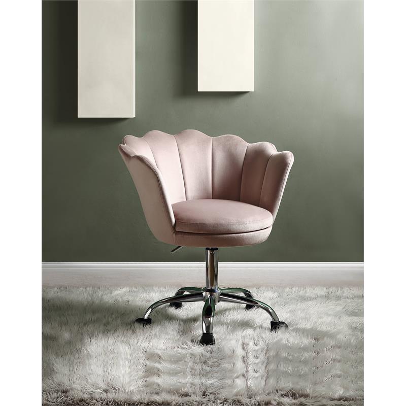 ACME Micco Tufted Velvet Upholstered Office Chair in Rose Quartz and Chrome