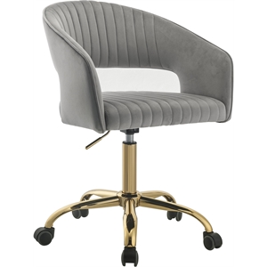 acme hopi tufted velvet upholstered swivel office chair in gray and gold