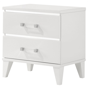 acme chelsie wooden 2-drawer nightstand with acrylic bar handles in white