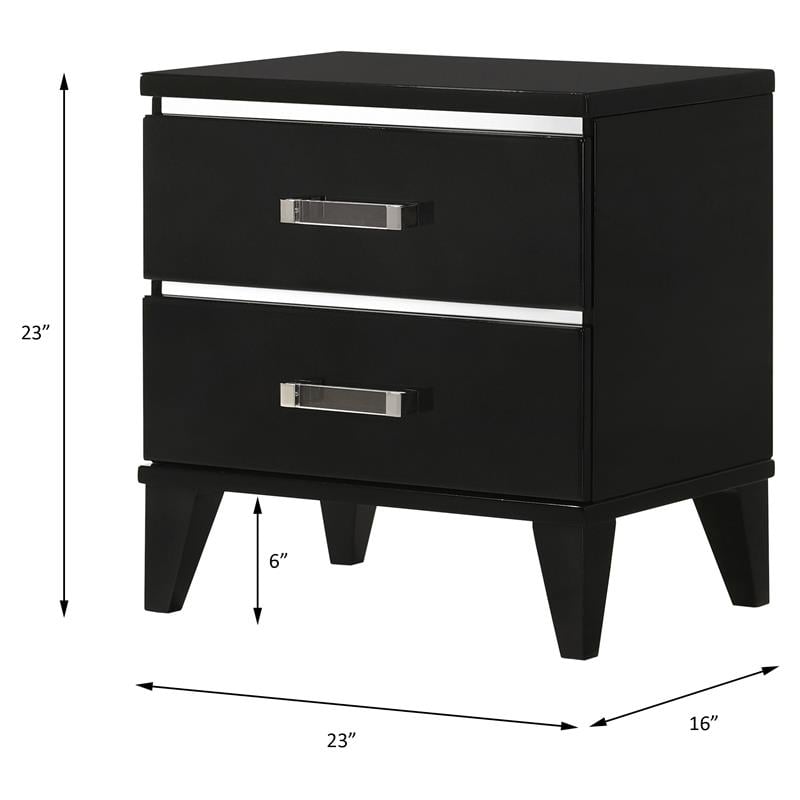 ACME Chelsie Wooden 2-Drawer Nightstand with Acrylic Bar Handles in Black