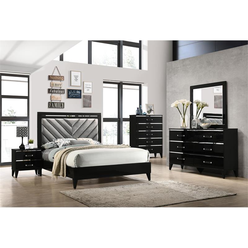 ACME Chelsie Wooden 2-Drawer Nightstand with Acrylic Bar Handles in Black