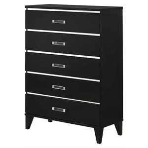 acme chelsie wooden rectangular chest with 5 storage drawers in black