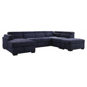 acme nekoda fabric sleeper sectional sofa with storage and ottoman in navy blue