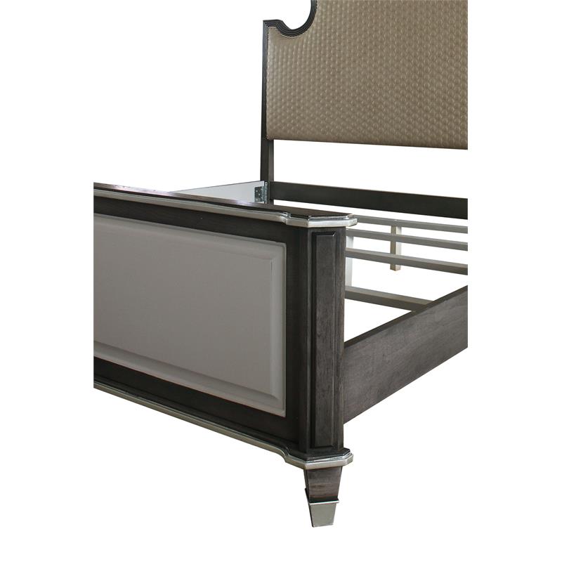ACME House Beatrice Fabric Eastern King Bed in Charcoal and Light Gray