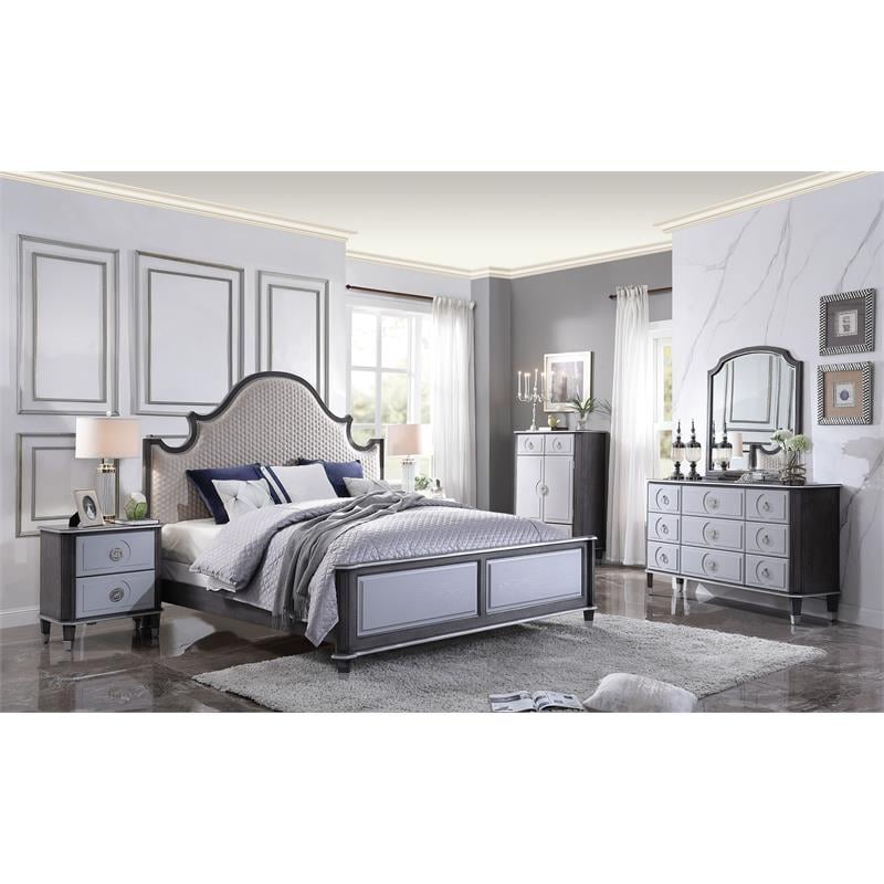 ACME House Beatrice Fabric Eastern King Bed in Charcoal and Light Gray