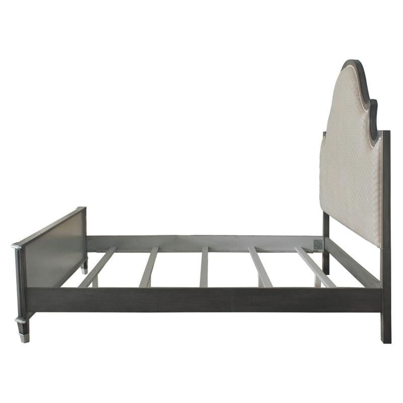 ACME House Beatrice Fabric Eastern King Bed in Charcoal and Light Gray