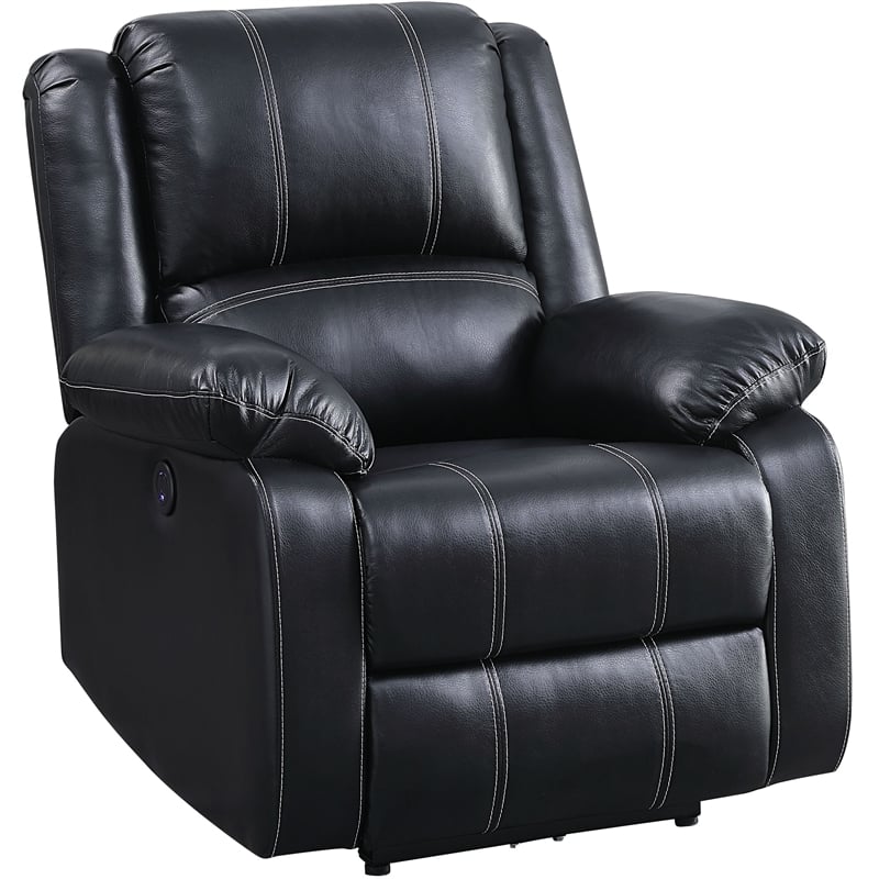 ACME Zuriel Power Recliner with Pillow Top Armrest in Black Faux ...