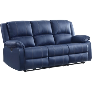 acme zuriel power motion sofa in blue pu