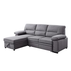 acme nazli reversible sleeper sectional sofa with storage in gray fabric