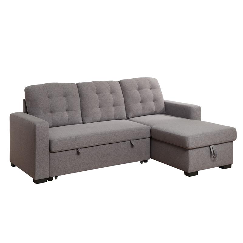 ACME Chambord Reversible Storage Sleeper Sectional Sofa in Gray Fabric ...