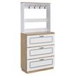 ACME Hewett Wooden Shoe Cabinet with 10 Metal Hooks in Light Oak and White