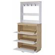 ACME Hewett Wooden Shoe Cabinet with 10 Metal Hooks in Light Oak and White
