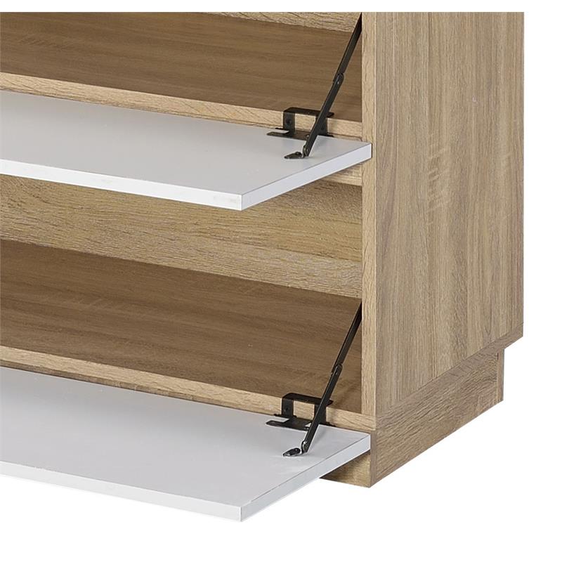 ACME Hewett Wooden Shoe Cabinet with 10 Metal Hooks in Light Oak and White