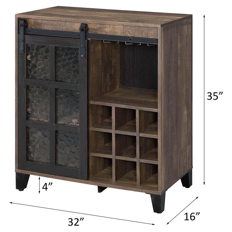 ACME Treju Wooden Wine Cabinet with Glass Door in Rustic Oak and Black