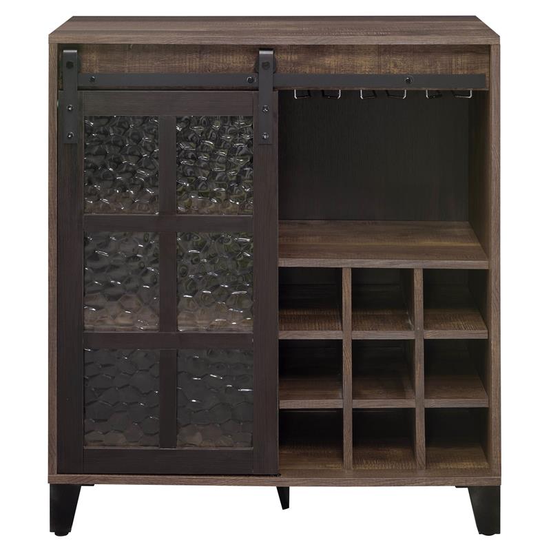 ACME Treju Wooden Wine Cabinet with Glass Door in Rustic Oak and Black