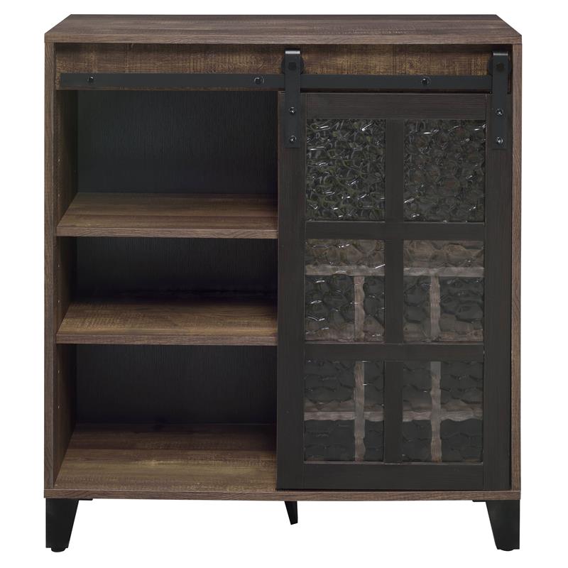 ACME Treju Wooden Wine Cabinet with Glass Door in Rustic Oak and Black
