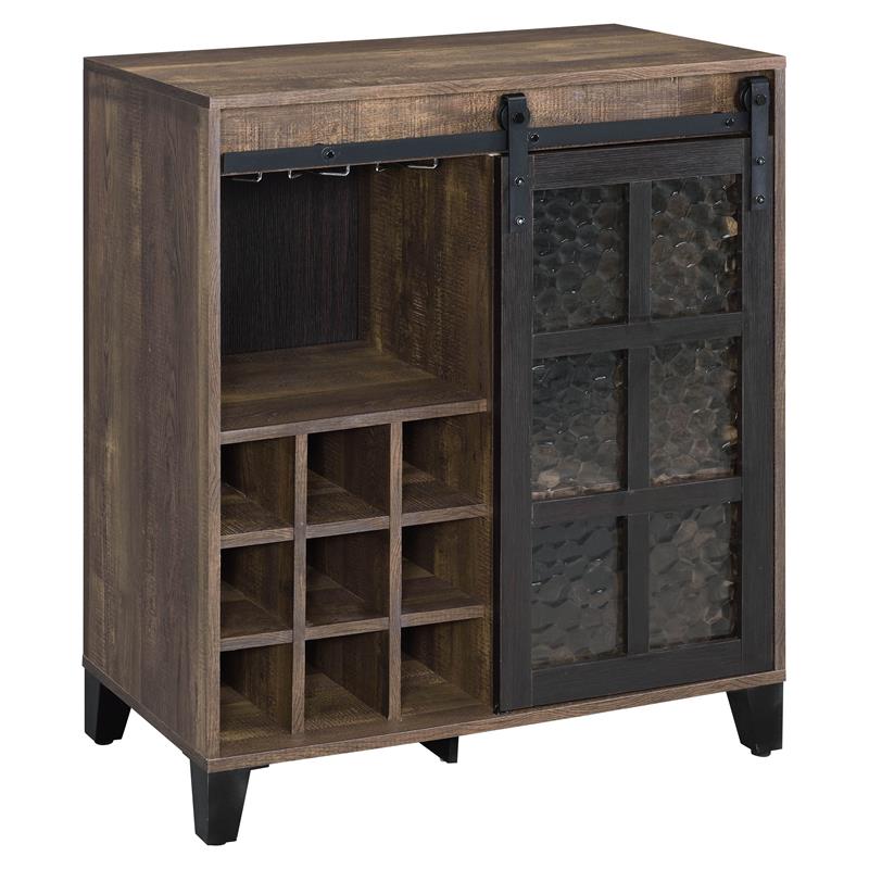 ACME Treju Wooden Wine Cabinet with Glass Door in Rustic Oak and Black