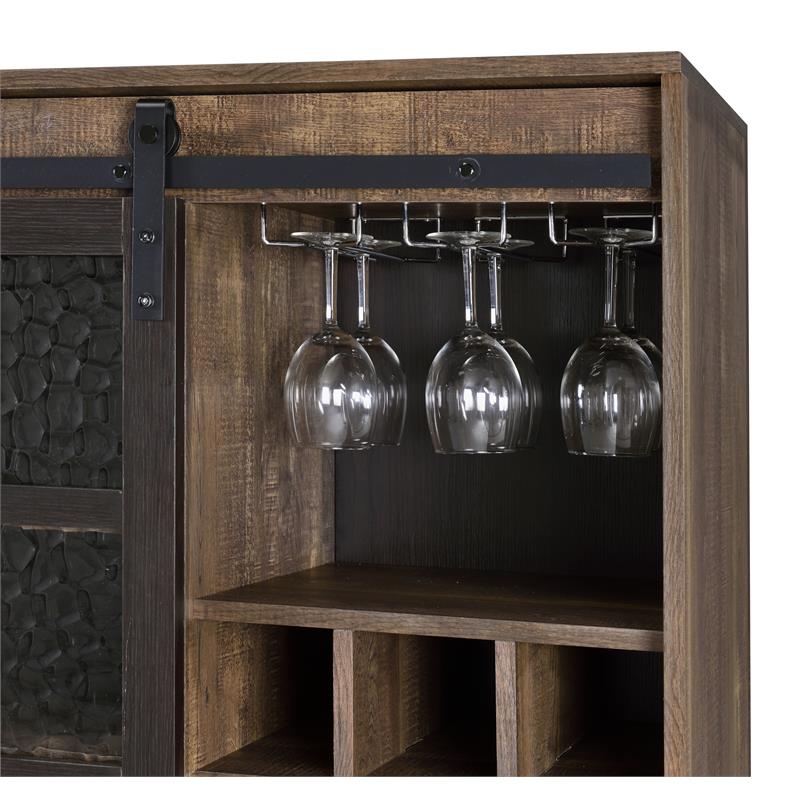 ACME Treju Wooden Wine Cabinet with Glass Door in Rustic Oak and Black