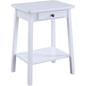 acme kaife wooden accent table with storage drawer and 1 tier shelf in white
