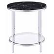 ACME Virlana Round Faux Marble Top End Table with Metal Base in Black and Chrome