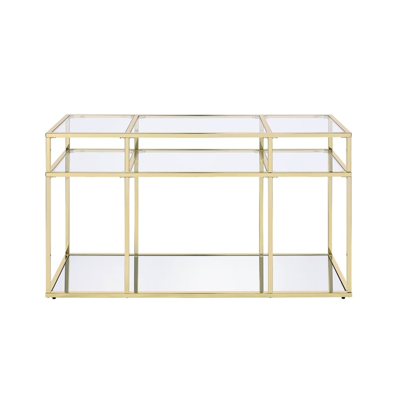 ACME Uchenna Glass Sofa Table with Metal Frame in Clear and Gold