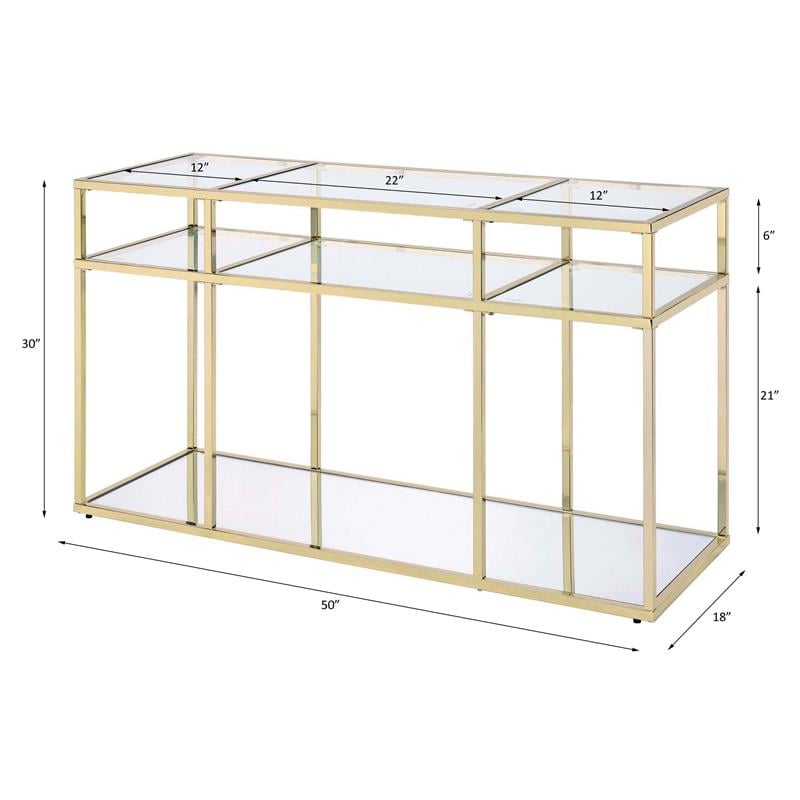 ACME Uchenna Glass Sofa Table with Metal Frame in Clear and Gold