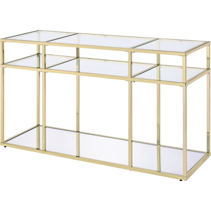 ACME Uchenna Glass Sofa Table with Metal Frame in Clear and Gold