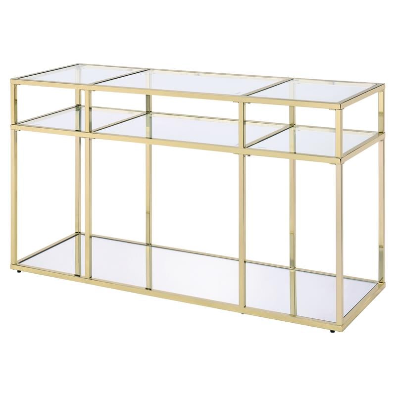 ACME Uchenna Glass Sofa Table with Metal Frame in Clear and Gold