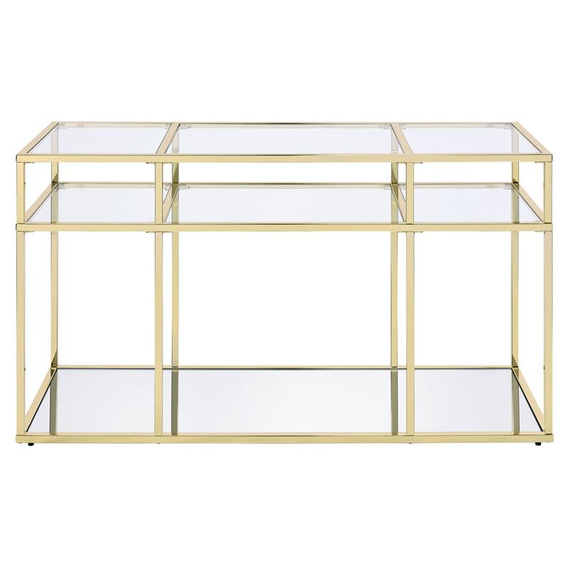 ACME Uchenna Glass Sofa Table with Metal Frame in Clear and Gold