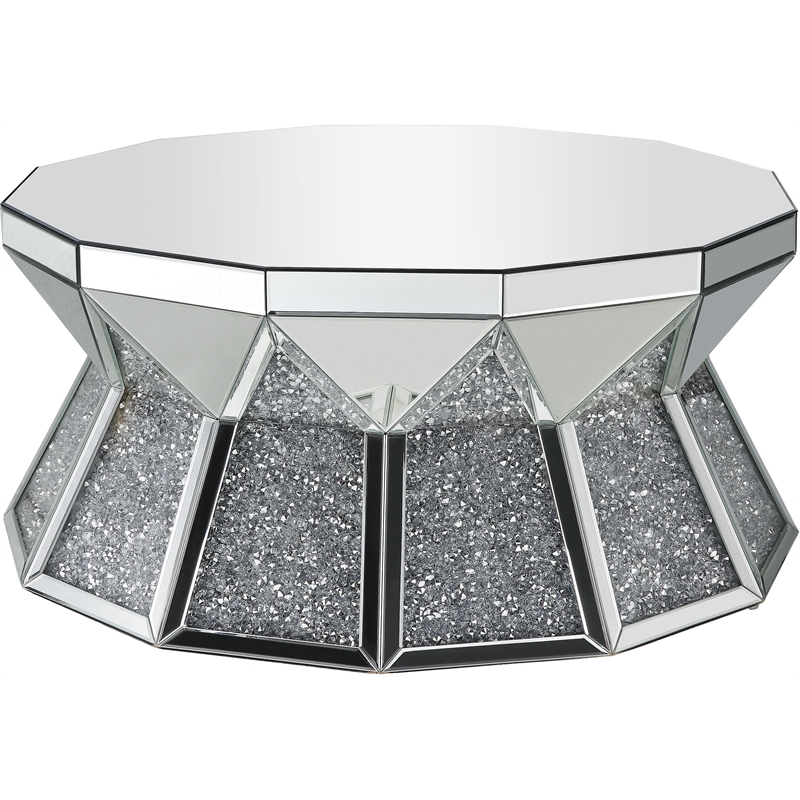 ACME Furniture Noralie Glass Coffee Table in Mirrored and Faux Diamonds