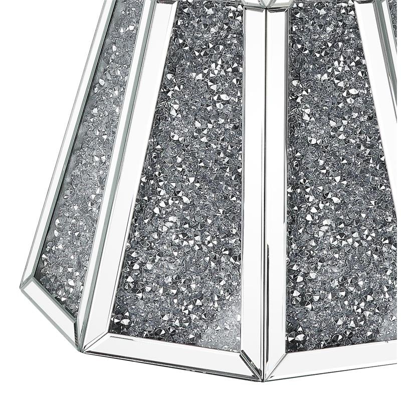 ACME Noralie Glass Top End Table with Solid Base in Mirrored