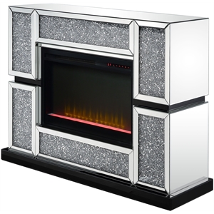 acme noralie electric fireplace with led light in mirrored and faux diamonds