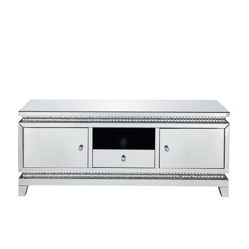 ACME Lotus TV Stand in Mirrored and Faux Crystals