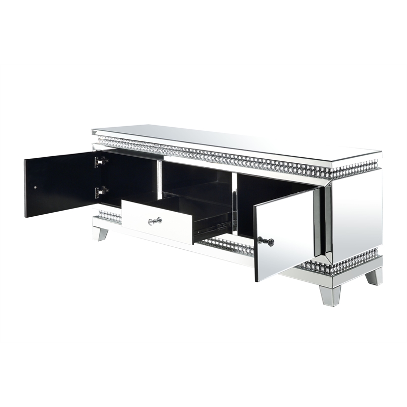 ACME Lotus TV Stand in Mirrored and Faux Crystals