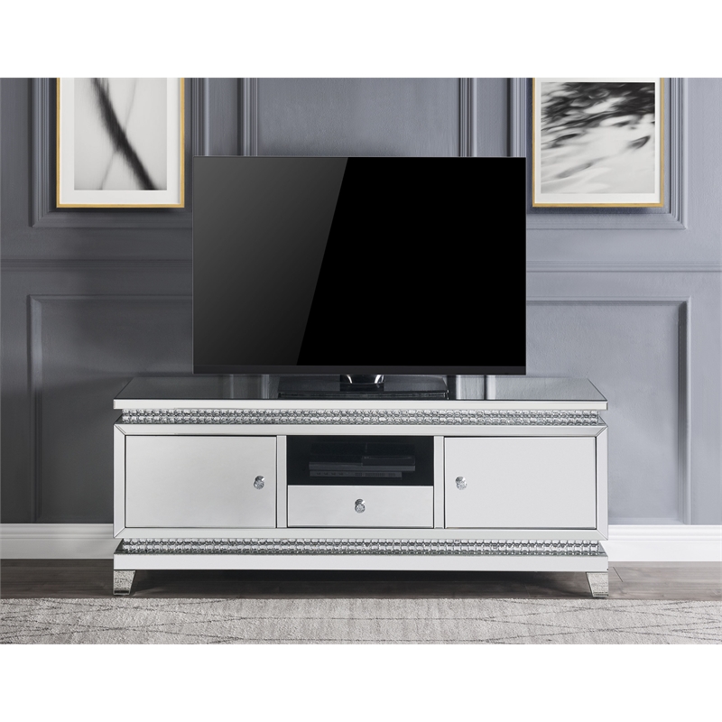 ACME Lotus TV Stand in Mirrored and Faux Crystals