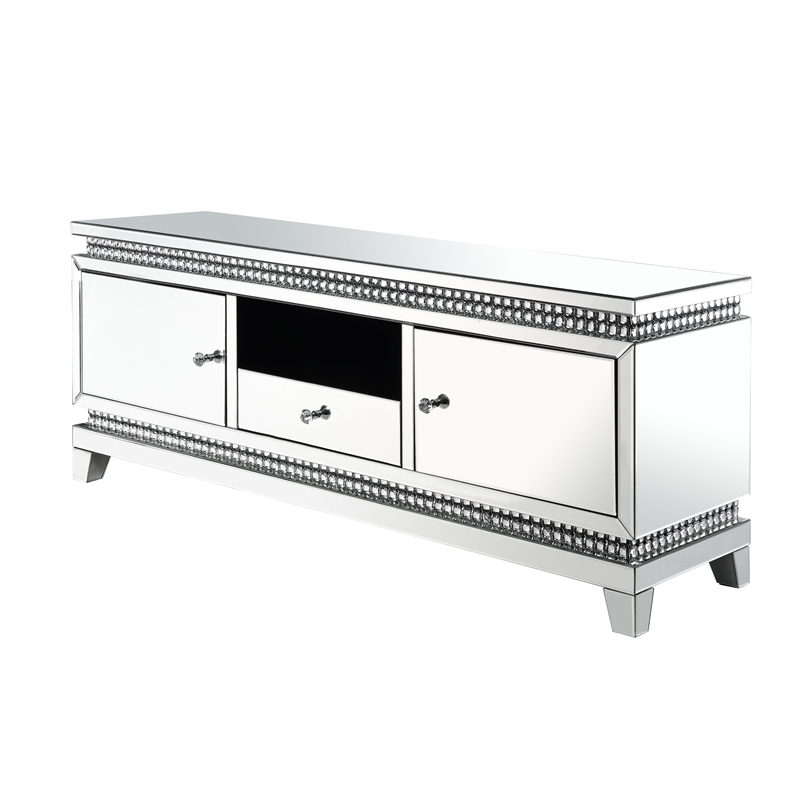ACME Lotus TV Stand in Mirrored and Faux Crystals
