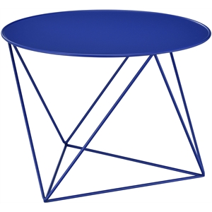 acme epidia metal accent table with round top and geometric base in blue