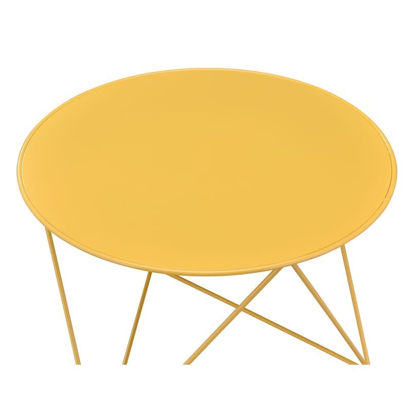 ACME Epidia Metal Accent Table with Round Top and Geometric Base in Yellow