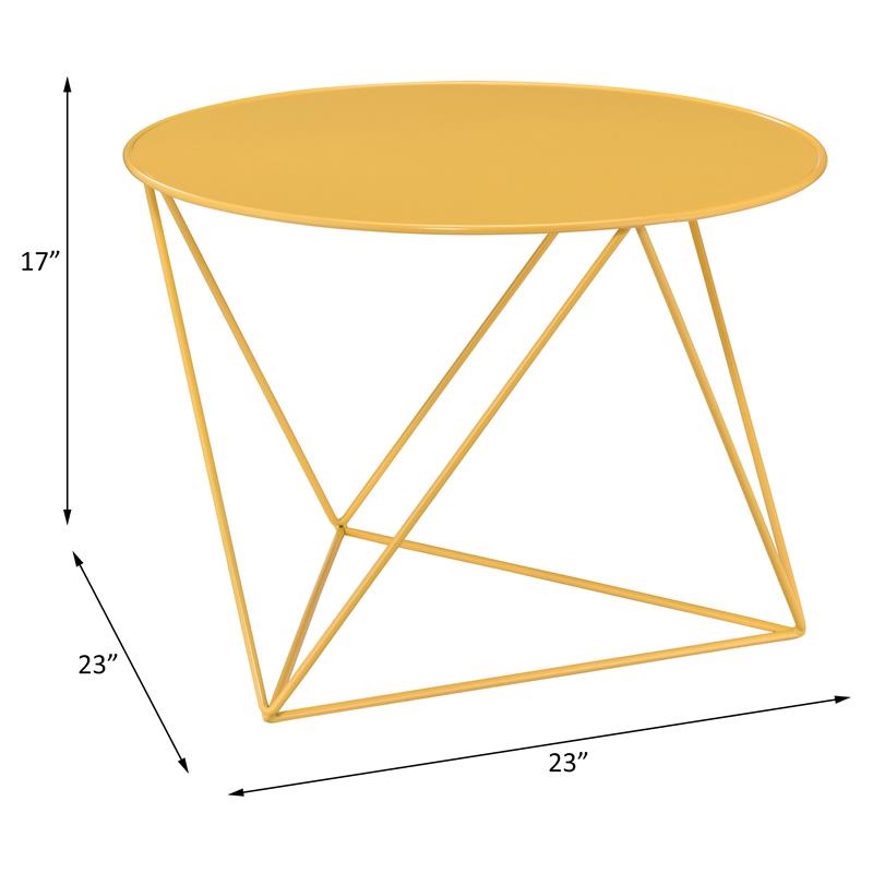 ACME Epidia Metal Accent Table with Round Top and Geometric Base in Yellow