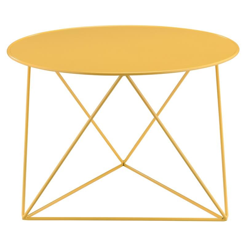 ACME Epidia Metal Accent Table with Round Top and Geometric Base in Yellow